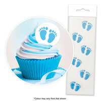 BLUE BABY FEET WAFER TOPPERS  PACKET OF 24 CAKE CRAFT
