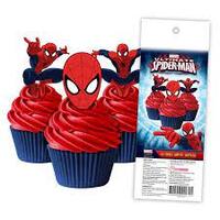 SPIDERMAN EDIBLE WAFER CUPCAKE TOPPERS 16 PIECE PACK