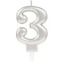 Silver Number 3 Candle