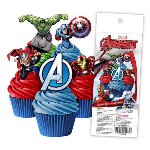 AVENGERS EDIBLE WAFER CUPCAKE TOPPERS - 16 PIECE PACK