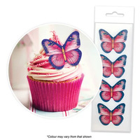 Pink & Purple Butterfly WAFER TOPPERS  PACKET OF 16 CAKE CRAFT