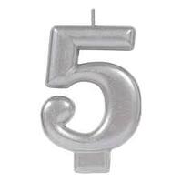 Silver Number 5 Candle
