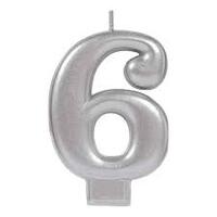 Silver Number 6 Candle