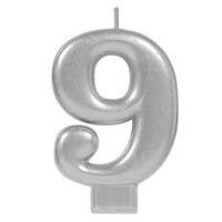 Silver Number 9 Candle