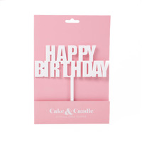 BOLD HAPPY BIRTHDAY CAKE TOPPER - WHITE
