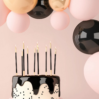 15cm GOLD DOUBLE DIPPED Cake Candles - BLACK (Pack of 12)