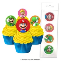 SUPER MARIO BROS-EDIBLE WAFER CUPCAKE TOPPERS 16 piece