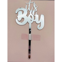 ITS A BOY- Silver Acrylic-Cake Topper