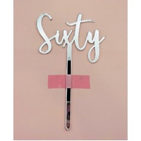 SIXTY- Silver Acrylic-Cake Topper