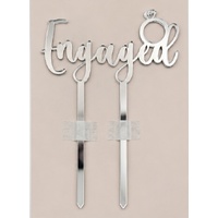 ENGAGED - Silver Acrylic-Cake Topper